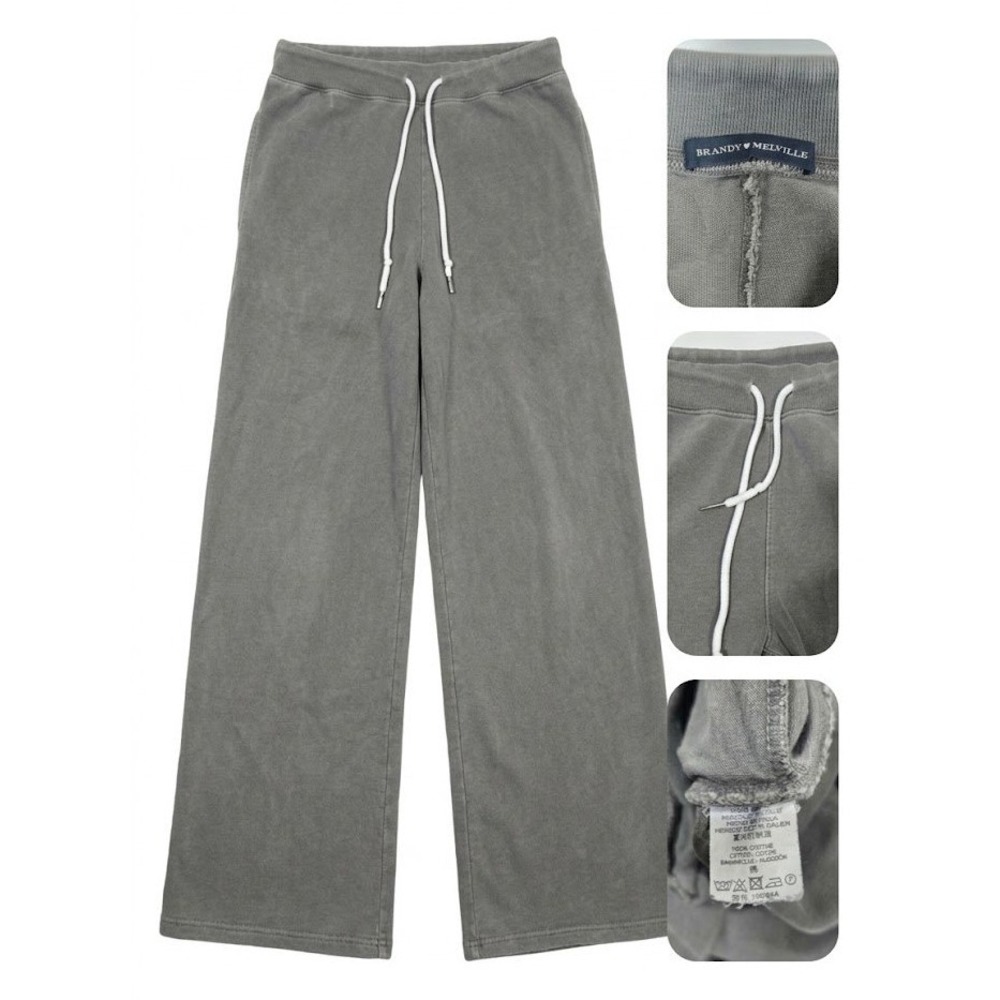 Brandy Melville Anastasia Wide Leg Sweatpants Washed Grey Cotton Italy Made OS